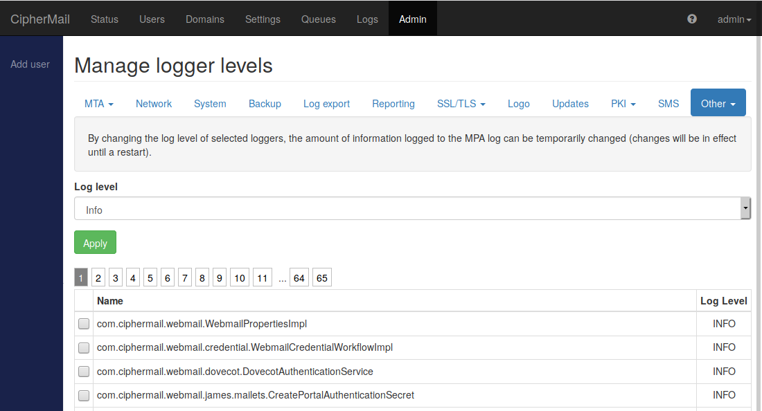Manage logger levels