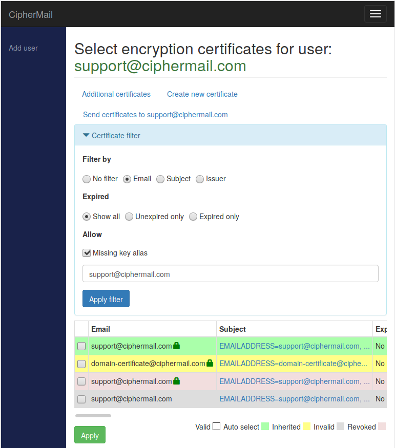 S/MIME Encryption Certificate Selection